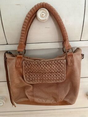 Day & Mood Woven Detail Tan Leather Tote Bag